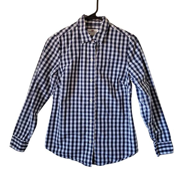 Vineyard Vines Button Front Shirt Womens size 0 Blue Gingham Long Sleeve Tapered - Picture 3 of 12